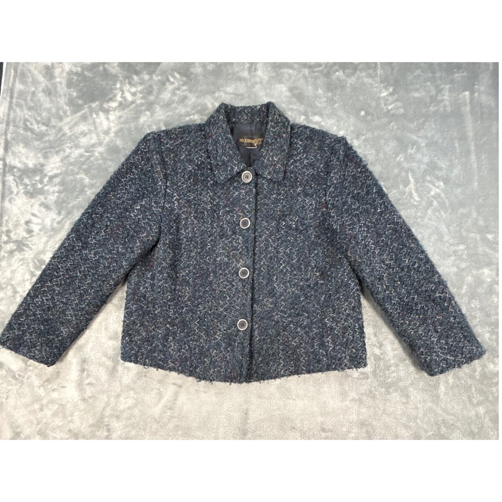 Requirements Petite Navy Blue Textured Boucle Tweed Cropped Jacket‎ Blazer 12P